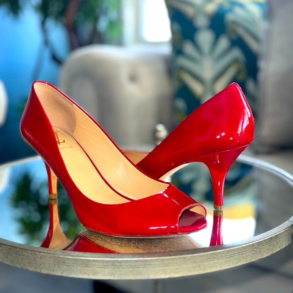Vince Camuto peep toe, red heel